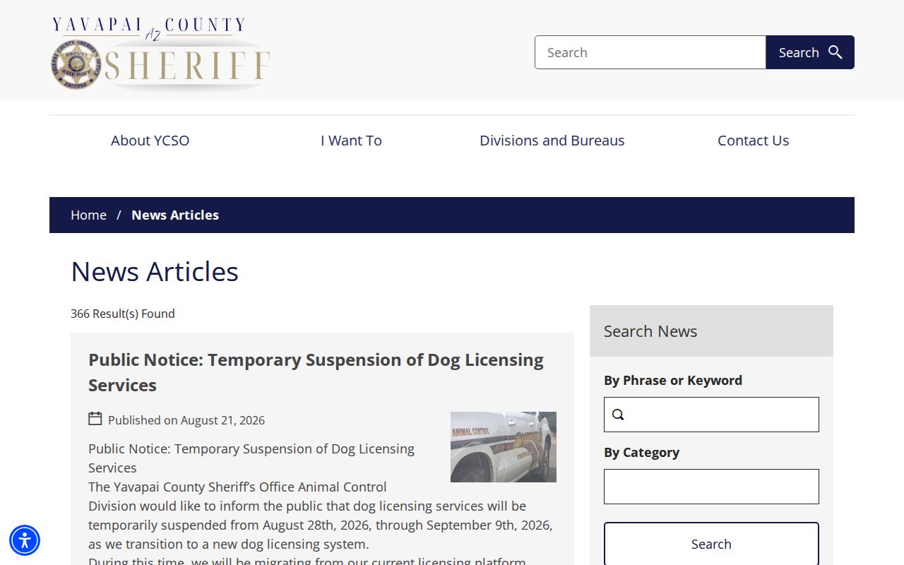 YCSO News and Articles dated narrative archive