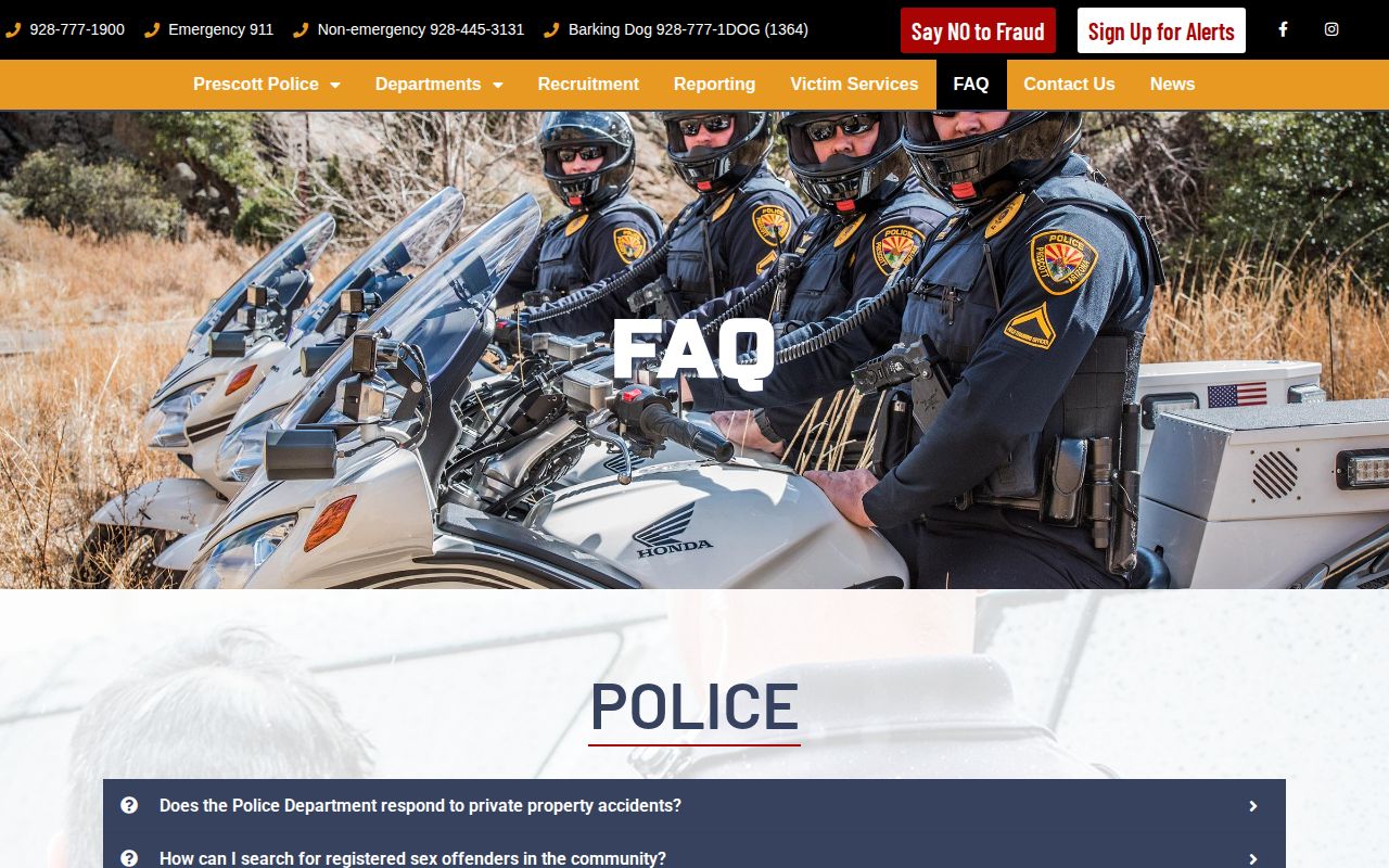 Prescott Police FAQ with arrest-location and records information